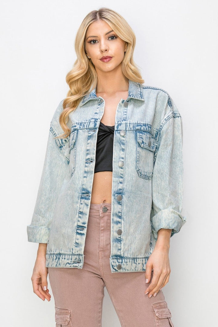 Oversized Denim Jean Jacket Medium Acid Wash