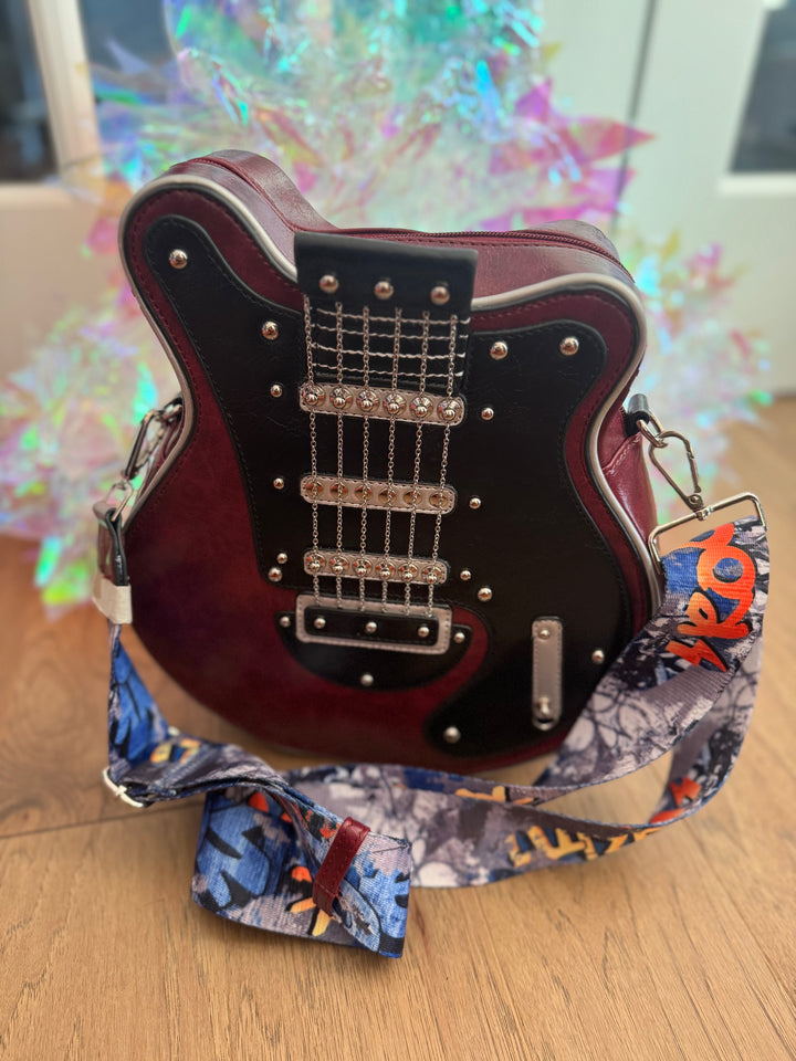 Novelty Rockstar Maroon Guitar Purse