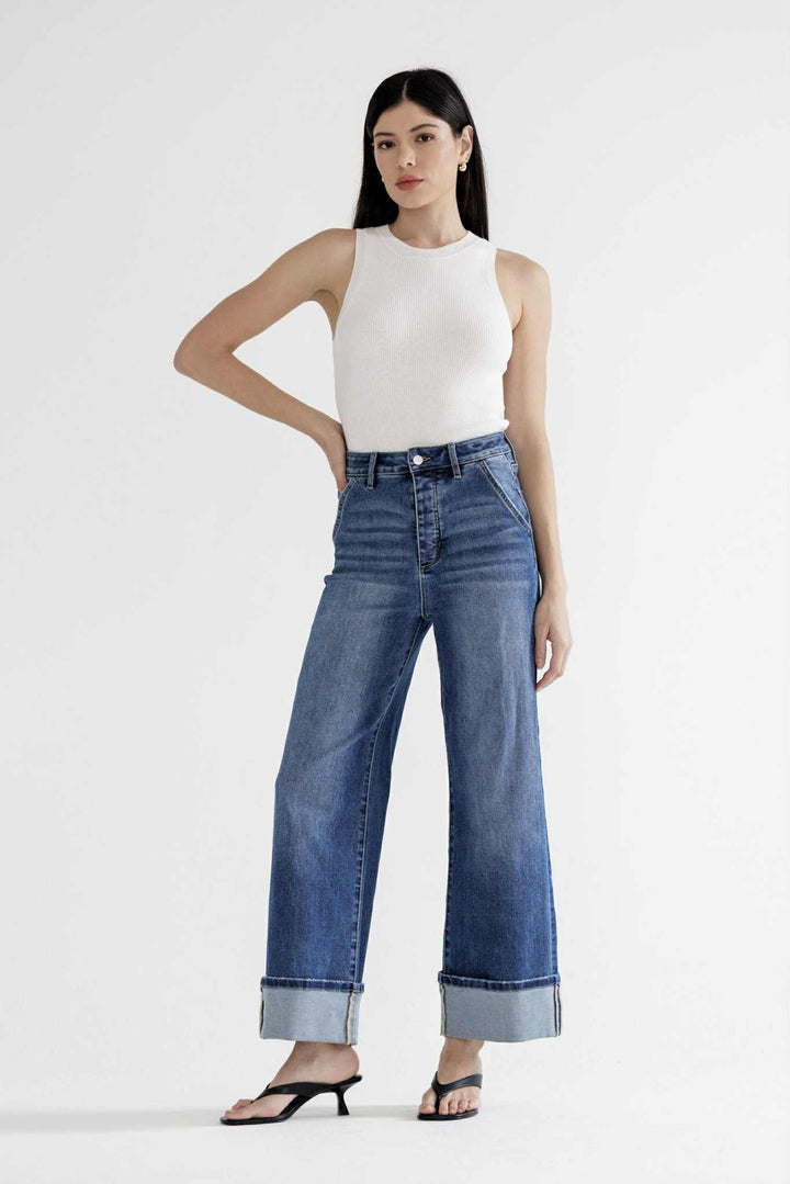 The Harper Wide Cuffed Denim Jeans