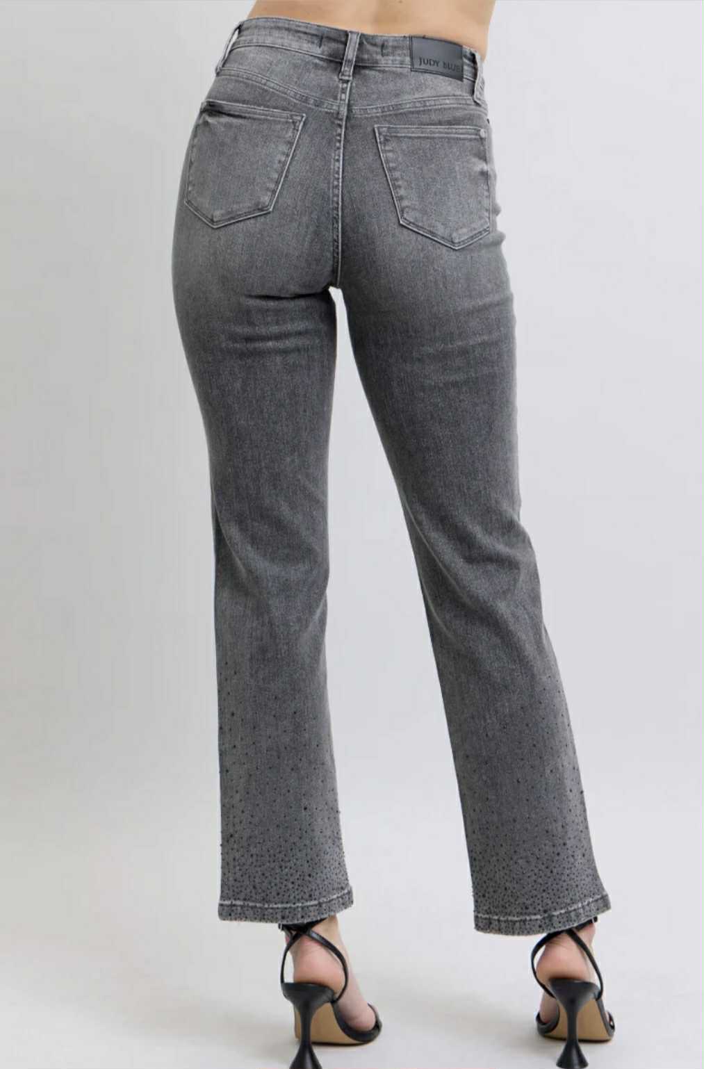 Judy Blue HW Rhinestone Straight Denim Jeans
