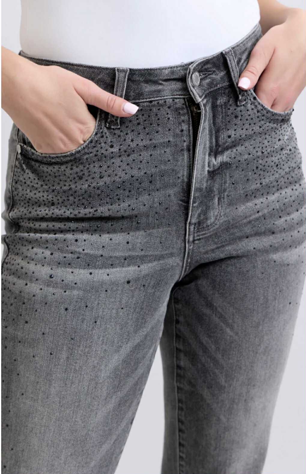Judy Blue HW Rhinestone Straight Denim Jeans