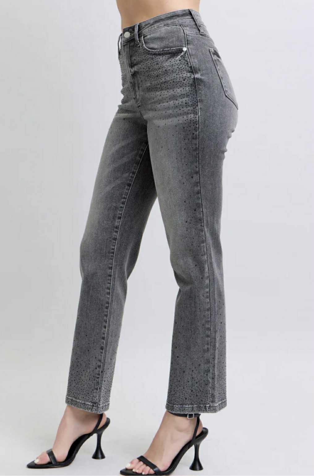 Judy Blue HW Rhinestone Straight Denim Jeans