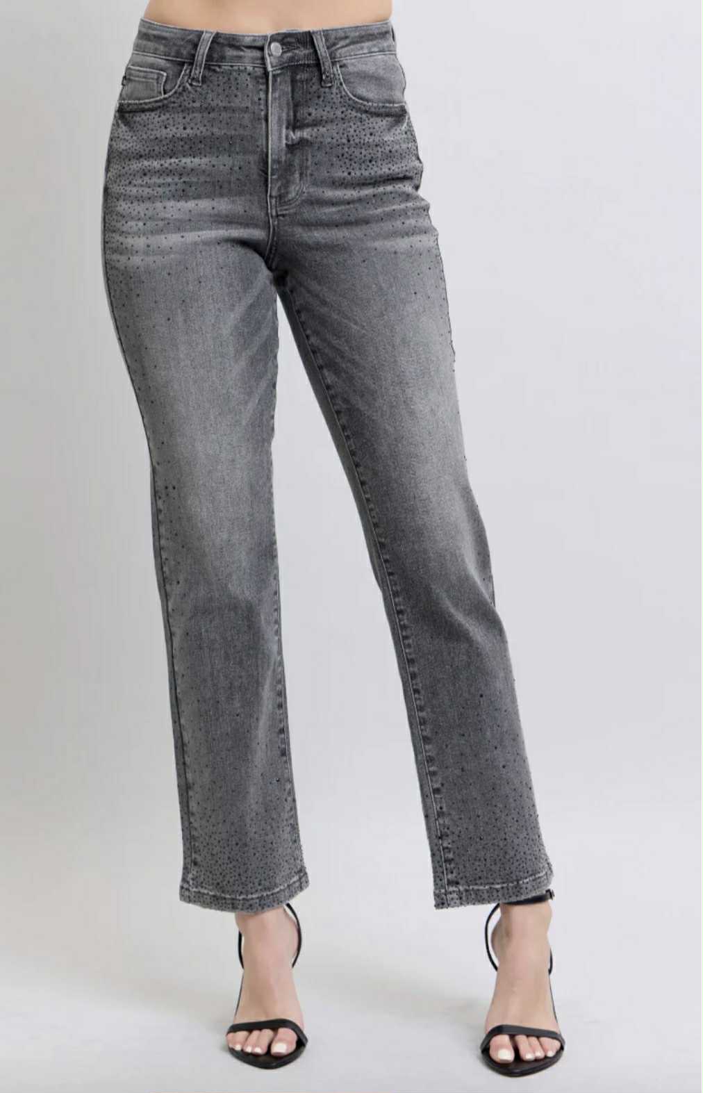 Judy Blue HW Rhinestone Straight Denim Jeans