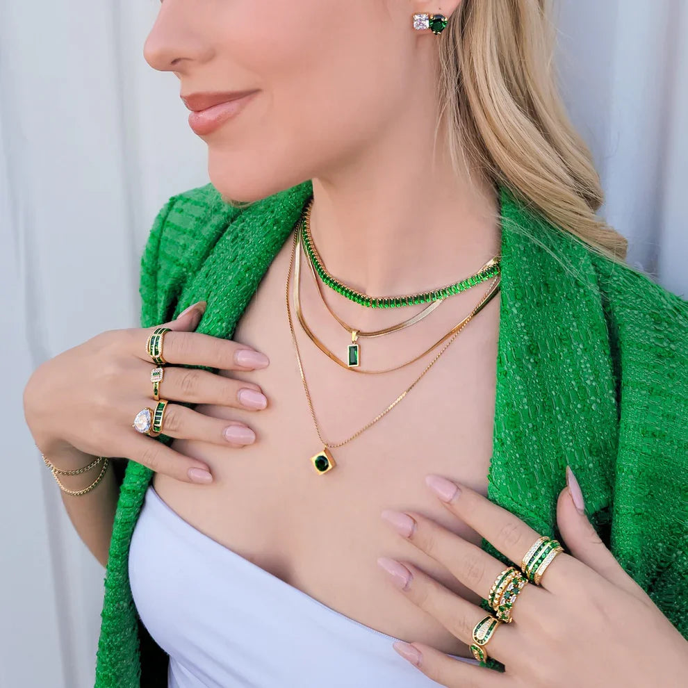 Stainless Steel Necklace With Emerald Pendant