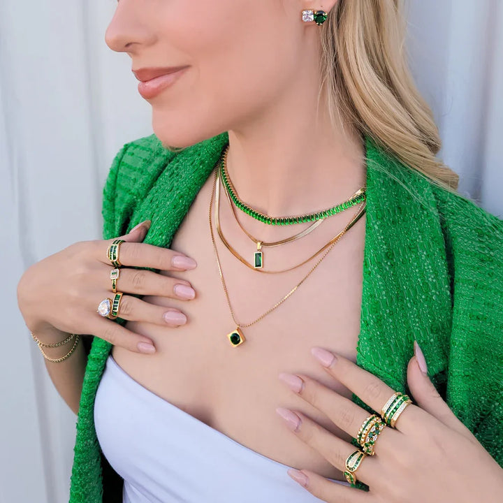 Stainless Steel Necklace With Emerald Pendant