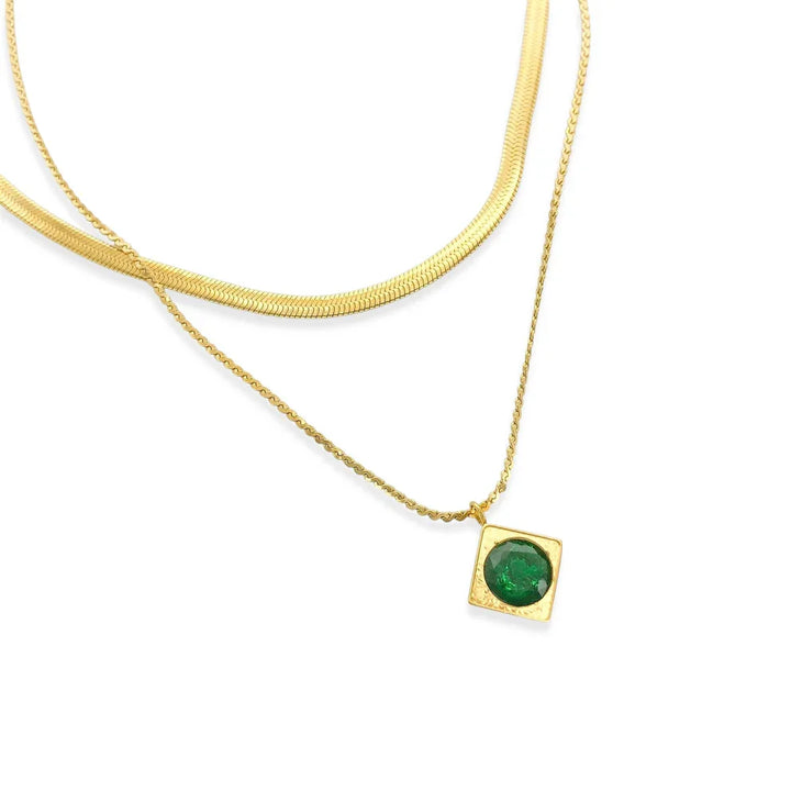 Stainless Steel Necklace With Emerald Pendant
