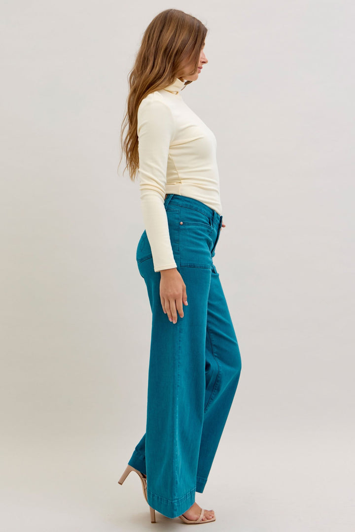 Judy Blue Teal Wide-Leg Denim Jean