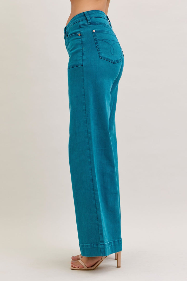 Judy Blue Teal Wide-Leg Denim Jean