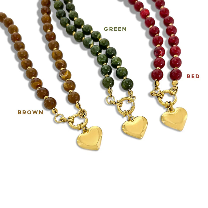 Stone-Inspired Resin Heart Pendant Necklace