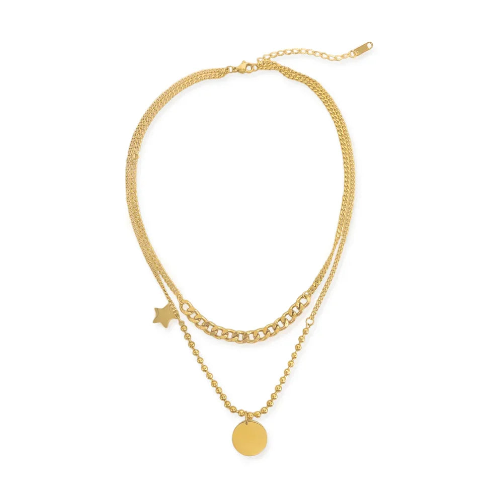 Water Resistant Double Layer Medallion Necklace