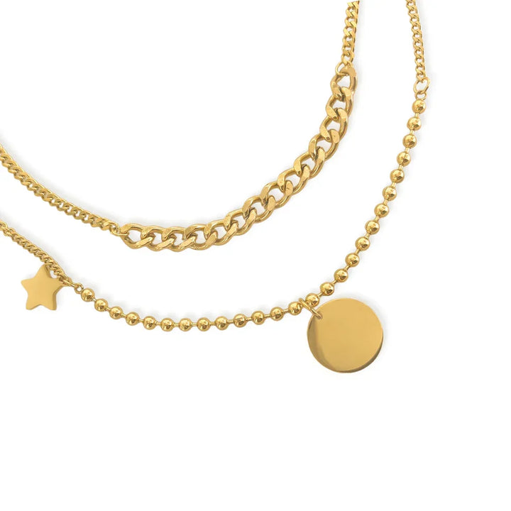 Water Resistant Double Layer Medallion Necklace
