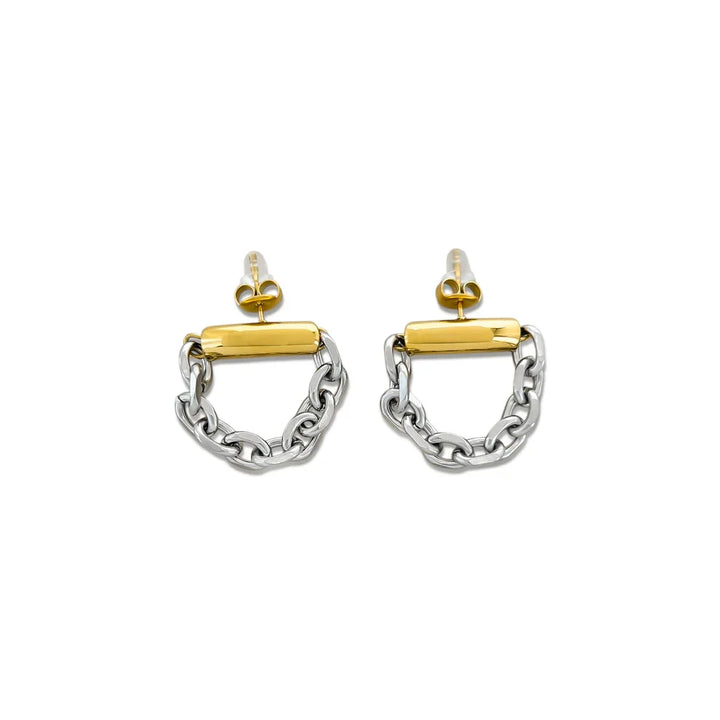 Water Resistant Mixed Metal Chain Drop Earrings