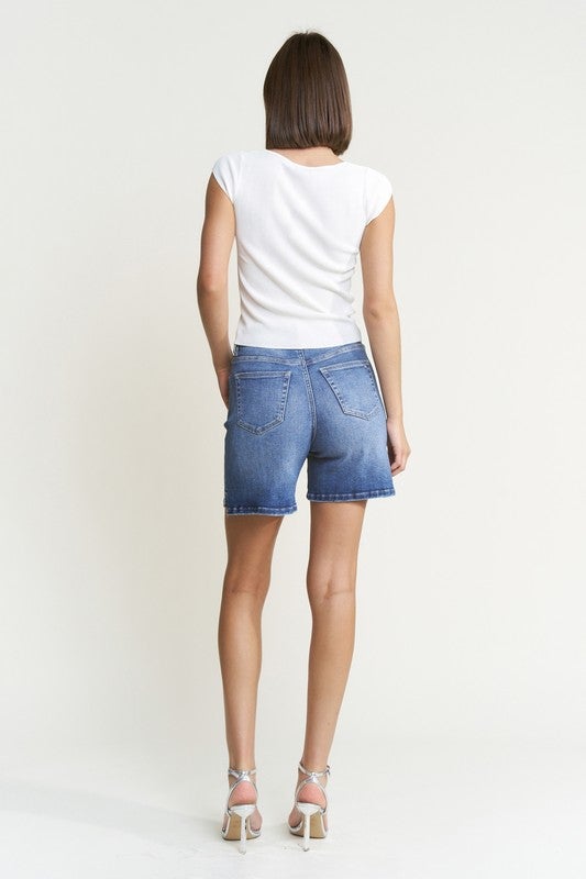 High Rise Button-Up Bermuda Shorts Mica Denim