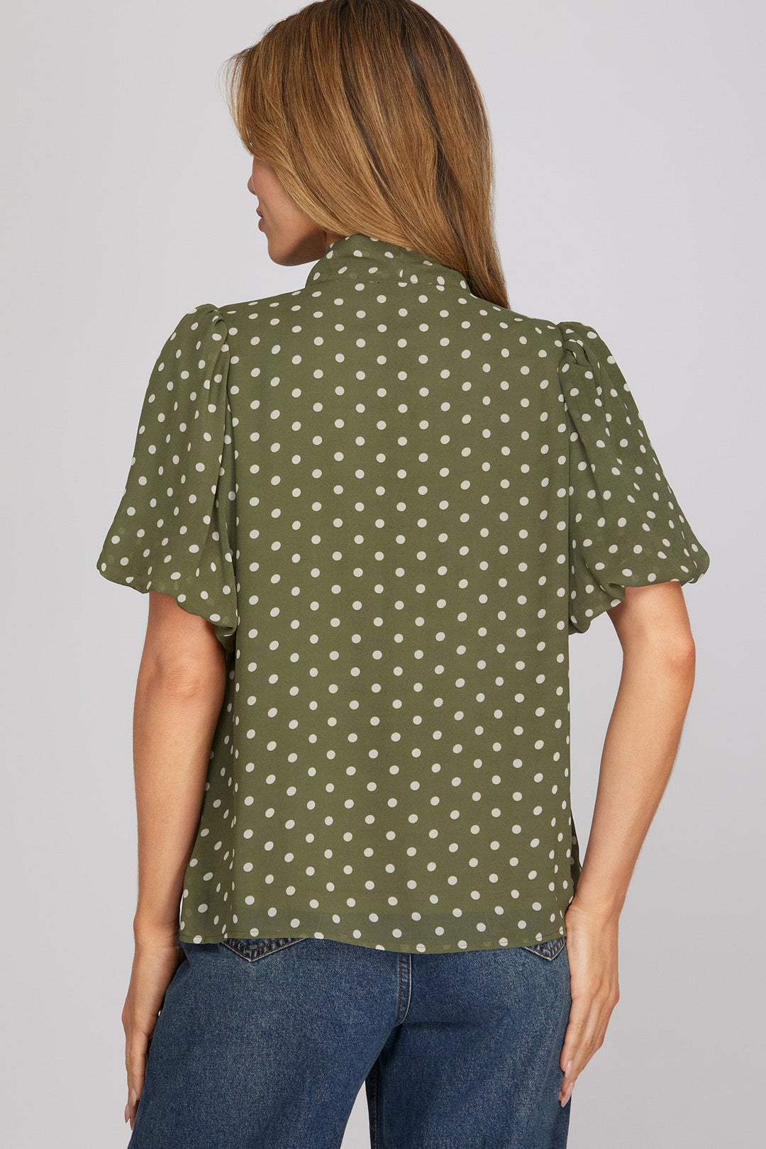 The Olive Dot Bow Blouse