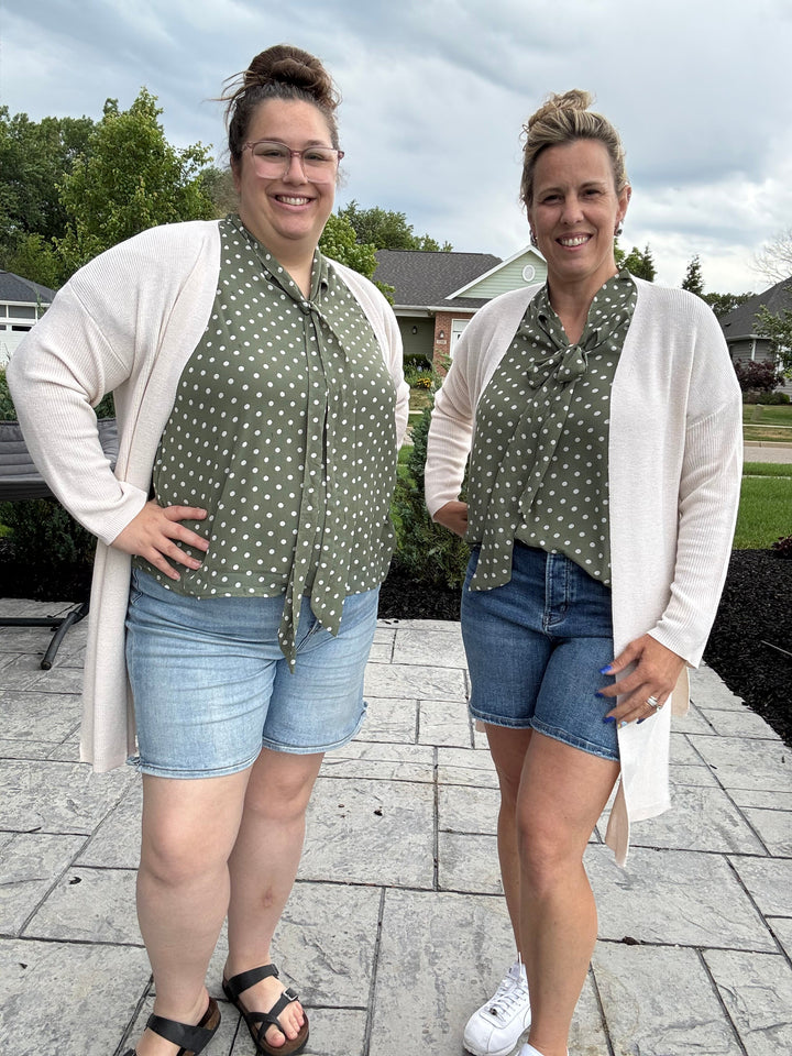 The Olive Dot Bow Blouse