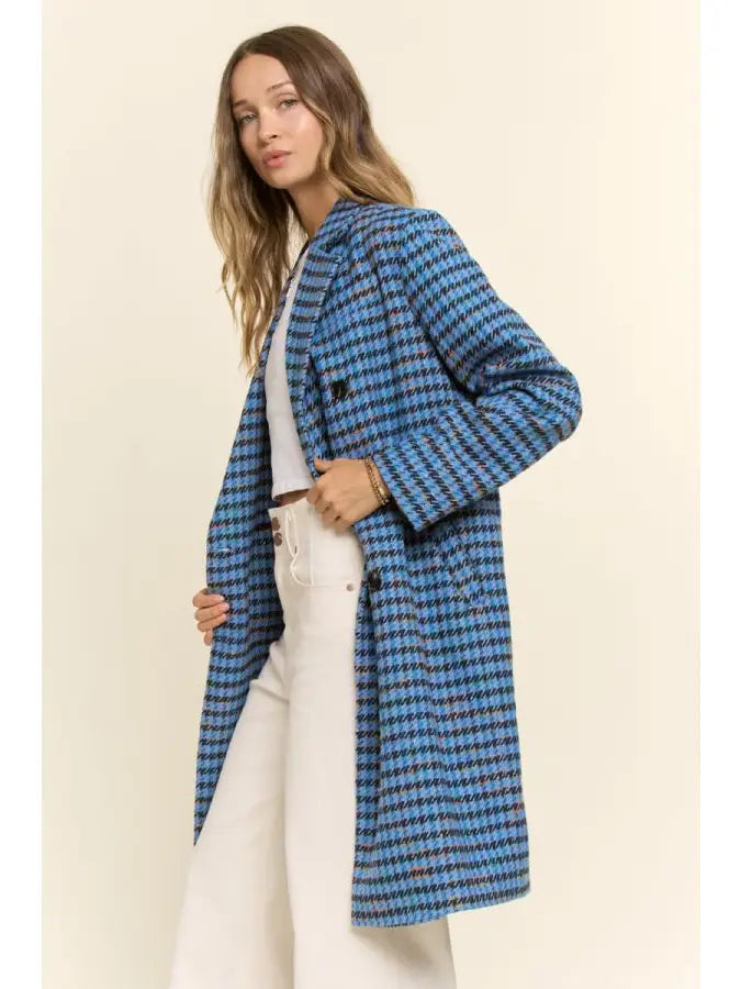 Blue Belle Houndstooth Coat