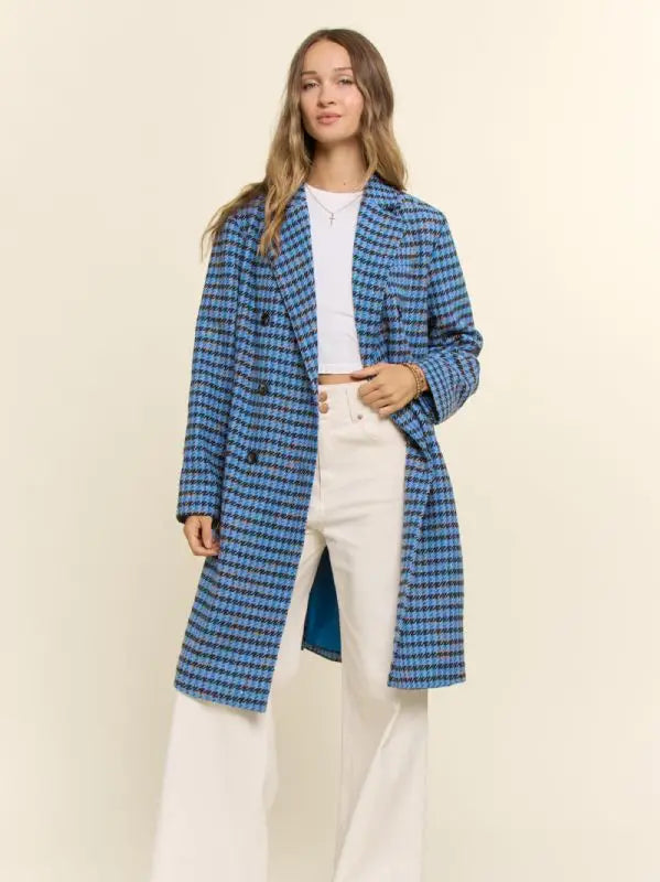 Blue Belle Houndstooth Coat