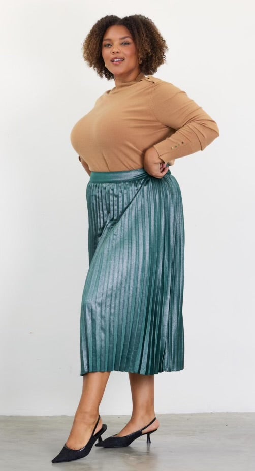 METALLIC PLEATS MIDI SKIRT