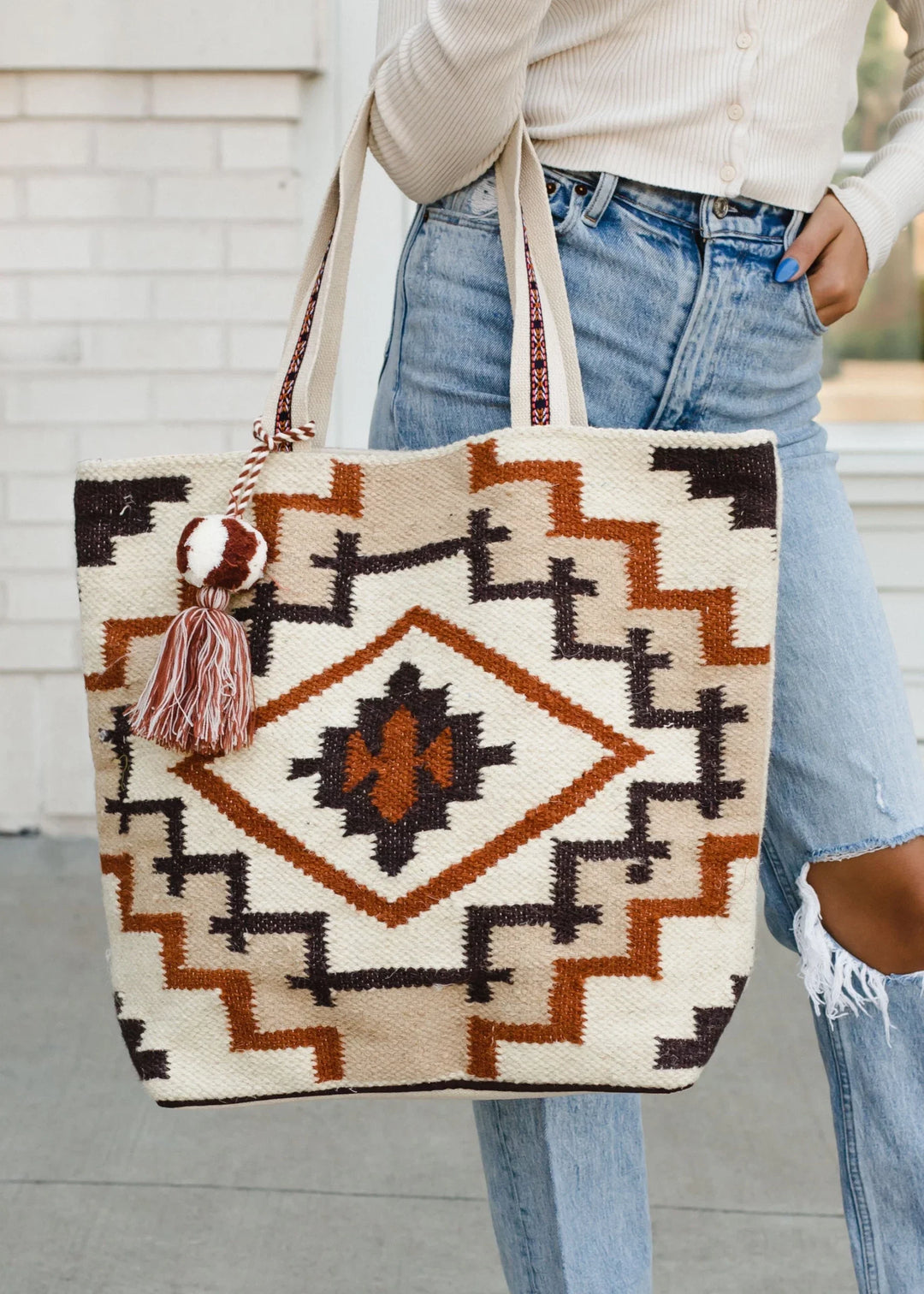 Cream Aztec Tote