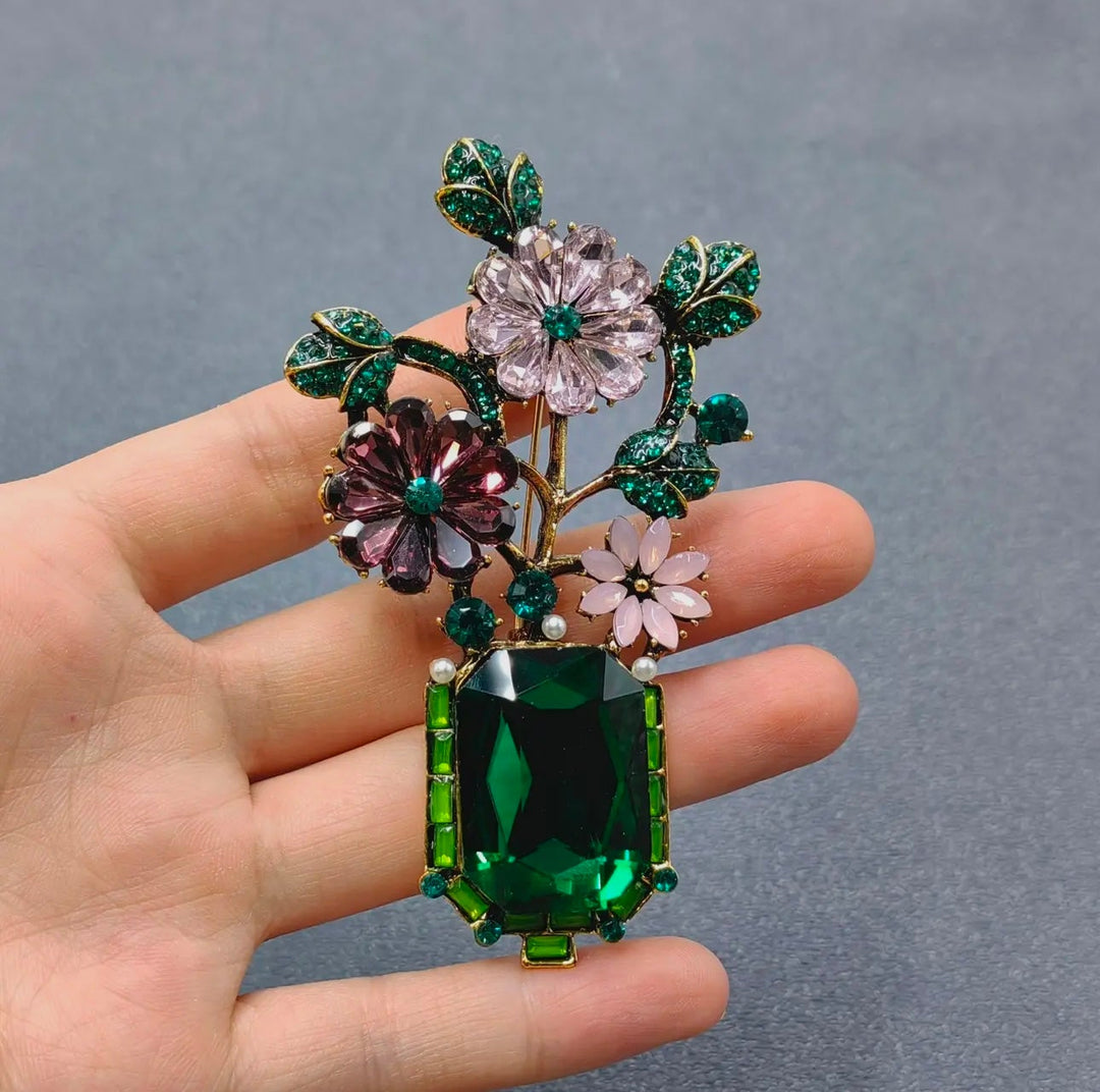 Blooming Flower Pot Vintage Brooch