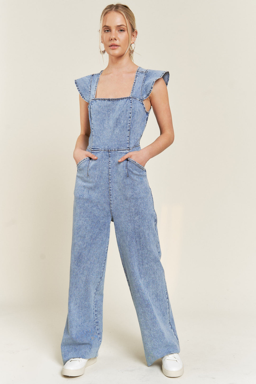 Ruffled Denim Jeans Jumpsuit