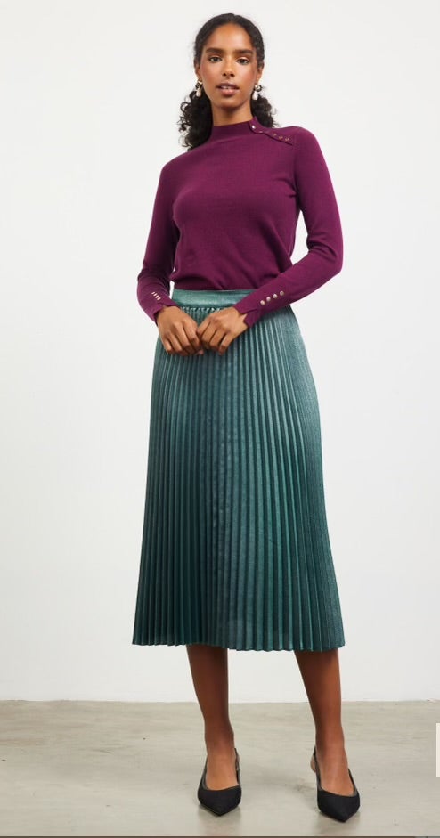 METALLIC PLEATS MIDI SKIRT