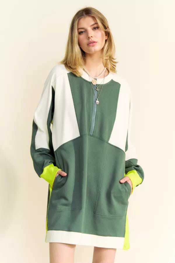 "The Veronica" Block Zip Sporty Sweatshirt Tunic