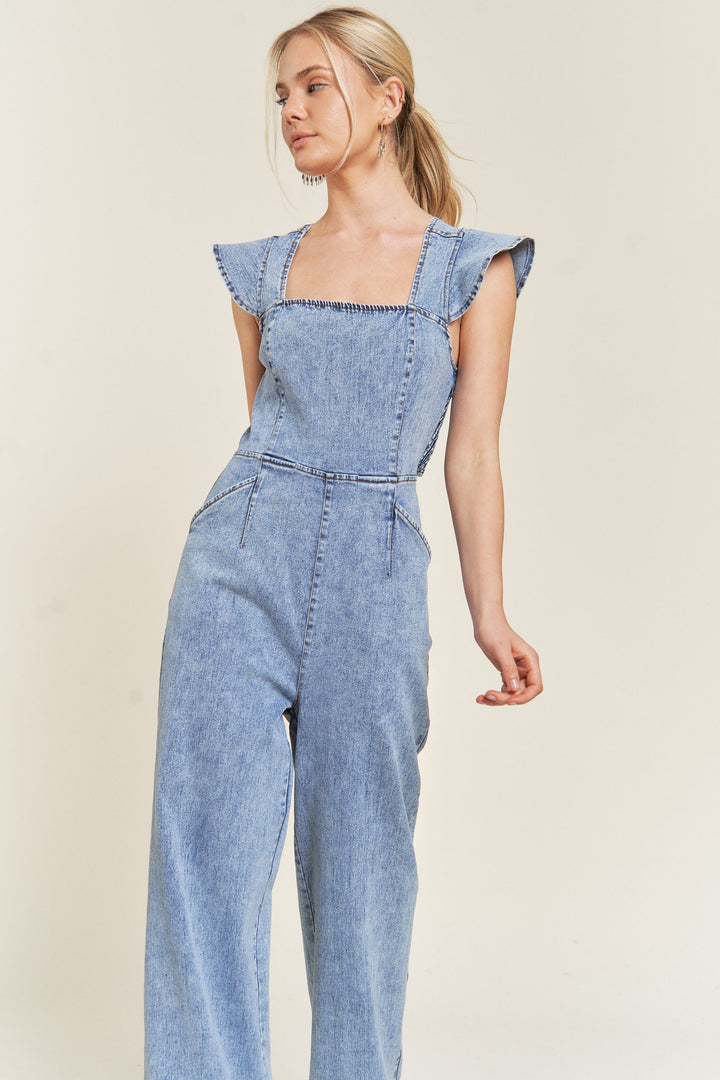 Ruffled Denim Jeans Jumpsuit