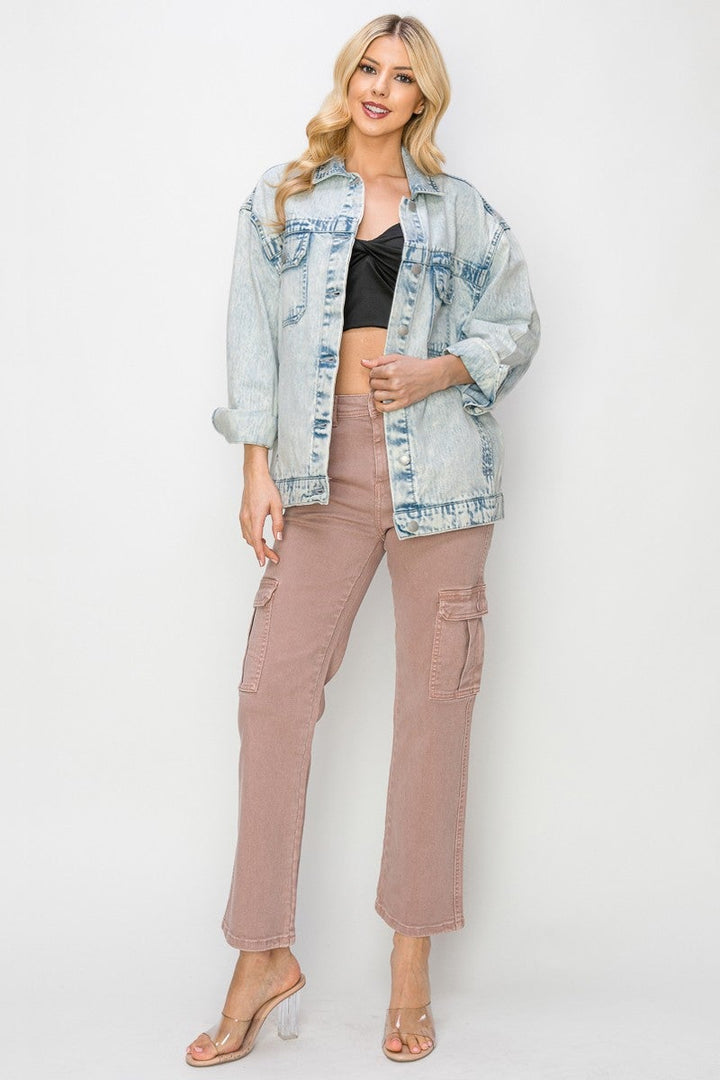 Oversized Denim Jean Jacket Medium Acid Wash