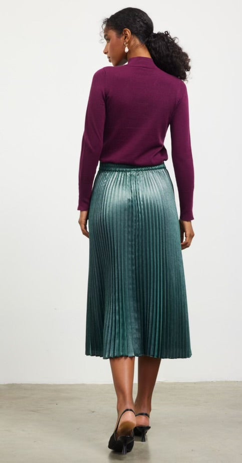 METALLIC PLEATS MIDI SKIRT