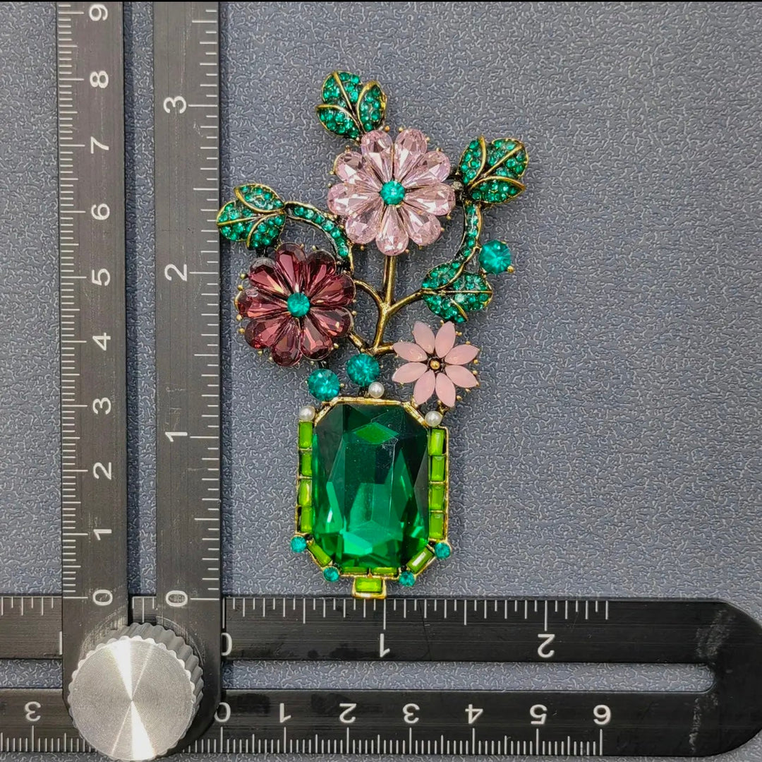 Blooming Flower Pot Vintage Brooch