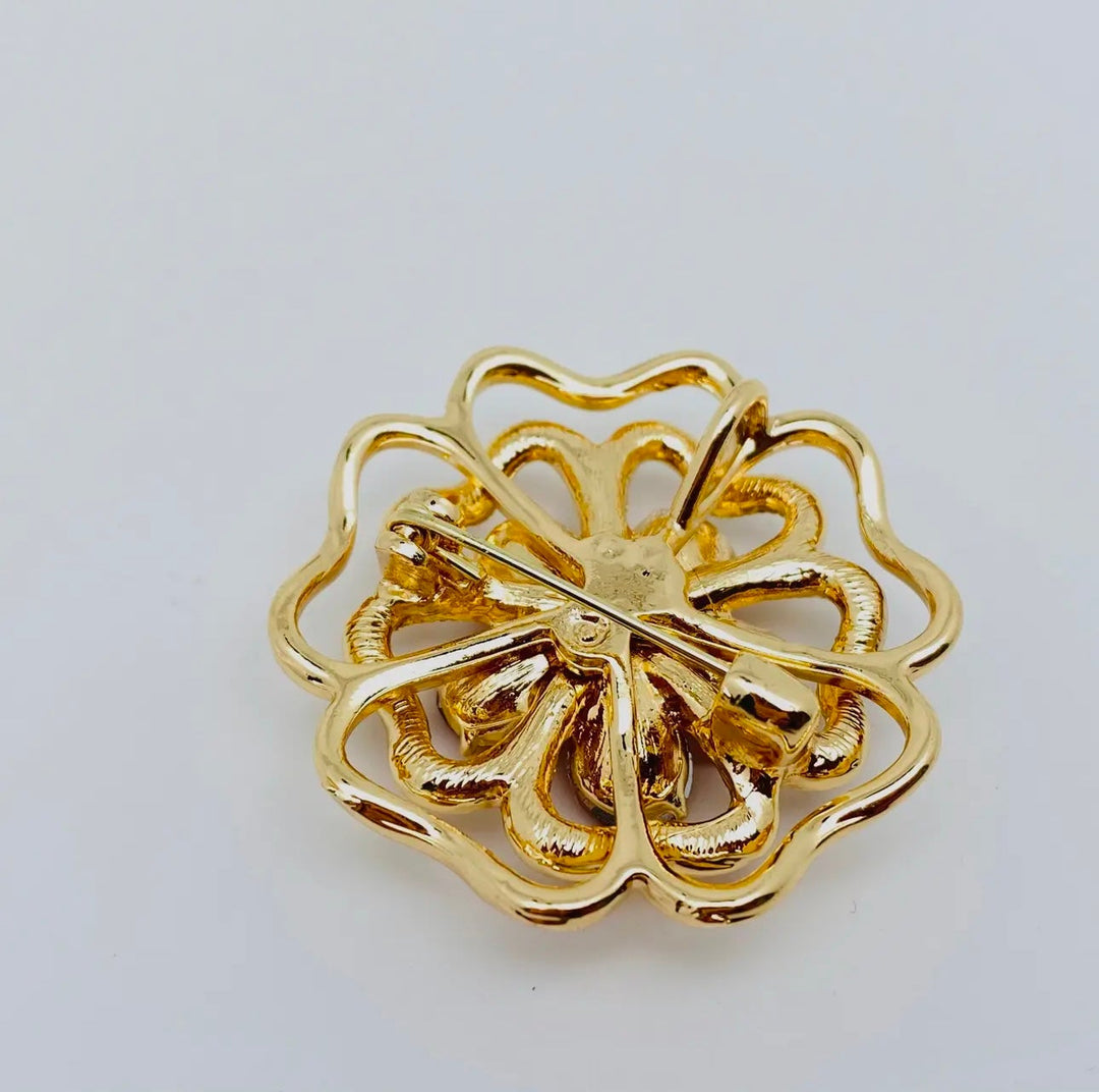 Rhinestone Metal Flower Brooch