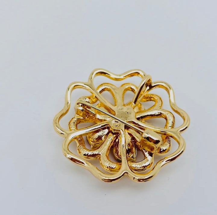Rhinestone Metal Flower Brooch