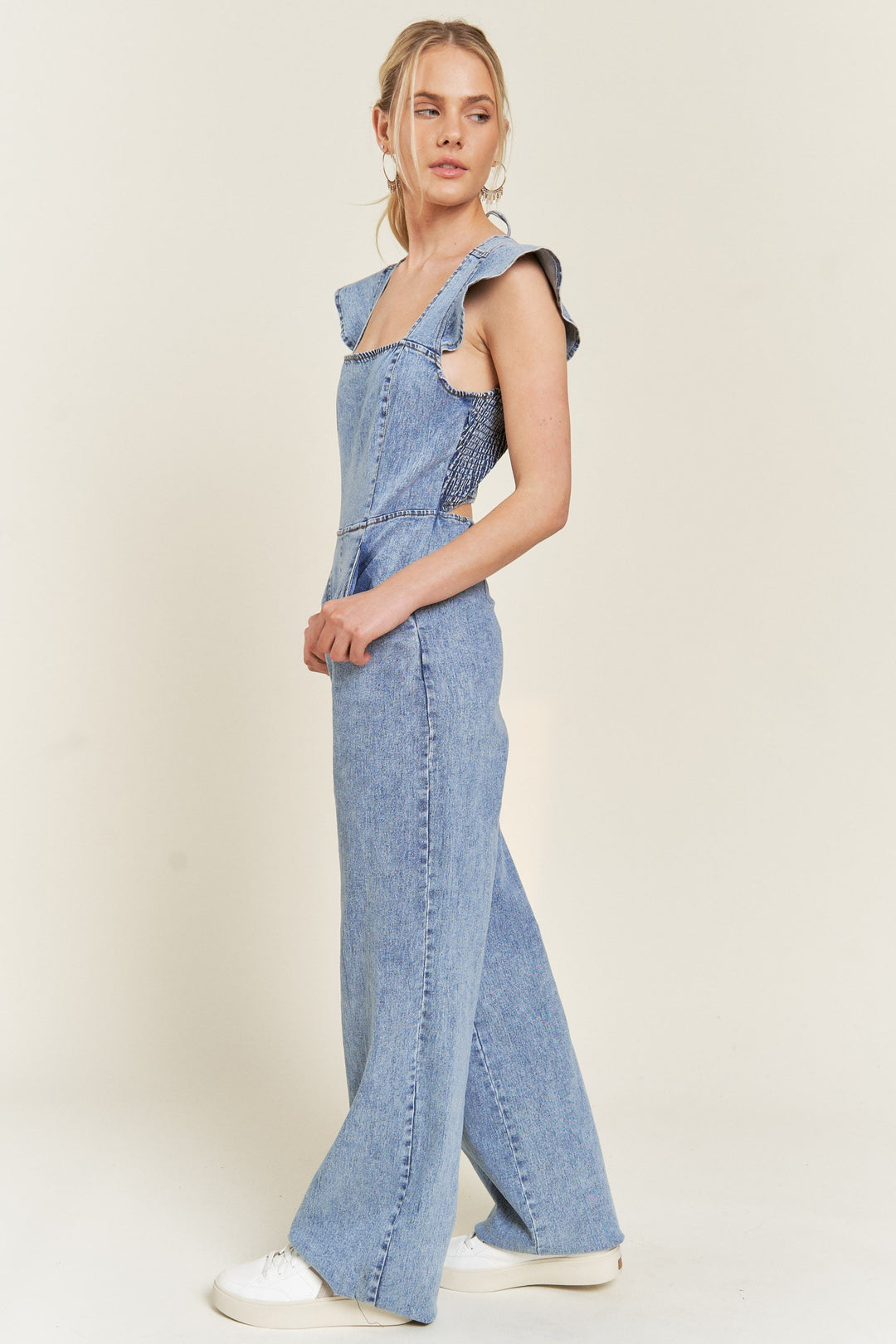 Ruffled Denim Jeans Jumpsuit