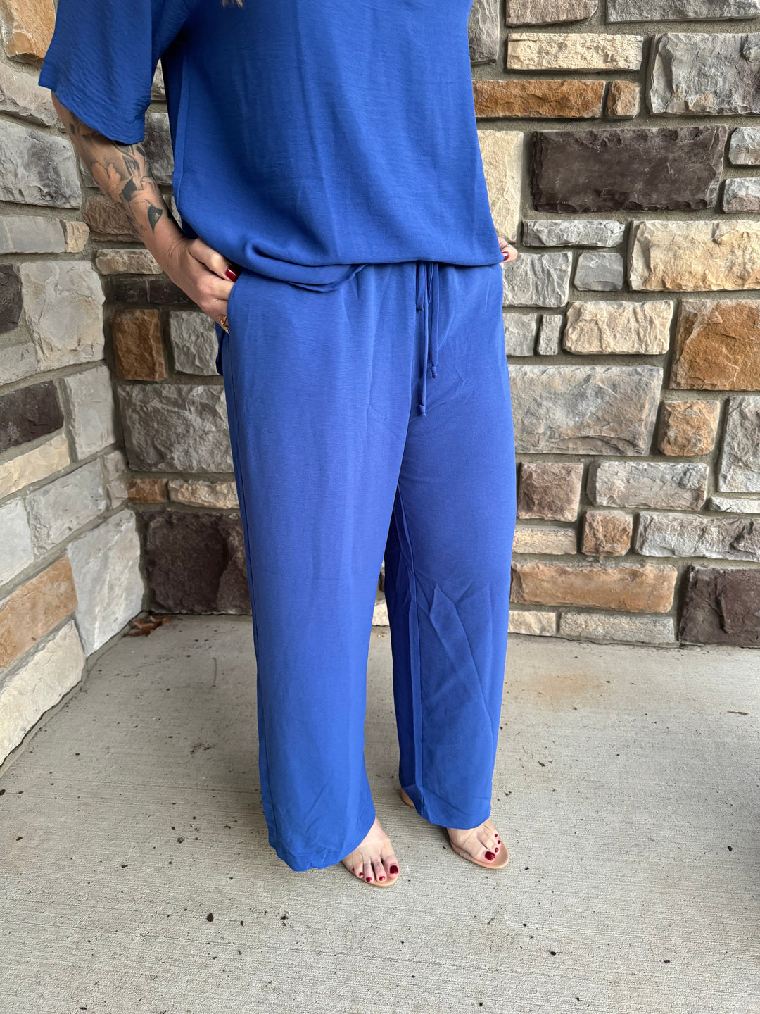 Drawstring Pants with Side Pockets Royal Blue