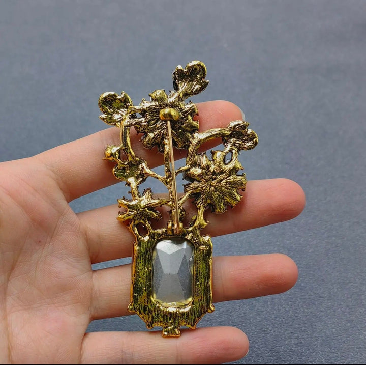 Blooming Flower Pot Vintage Brooch
