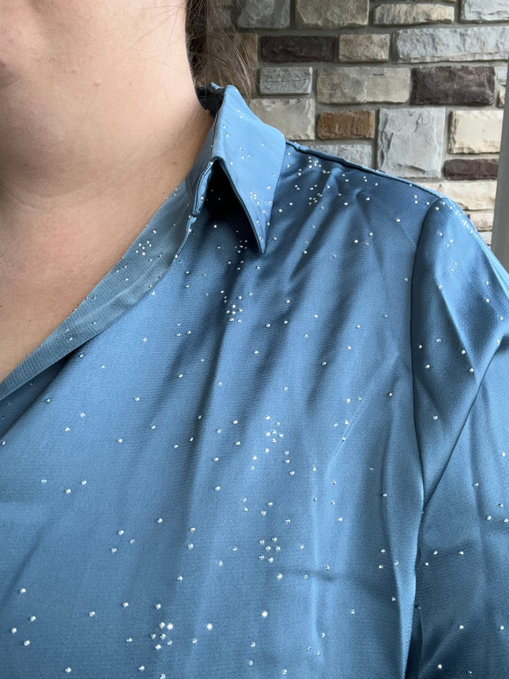 Dusty Blue Sparkle Button Down Blouse