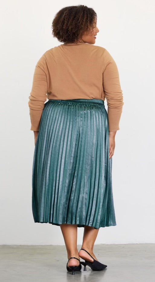 METALLIC PLEATS MIDI SKIRT