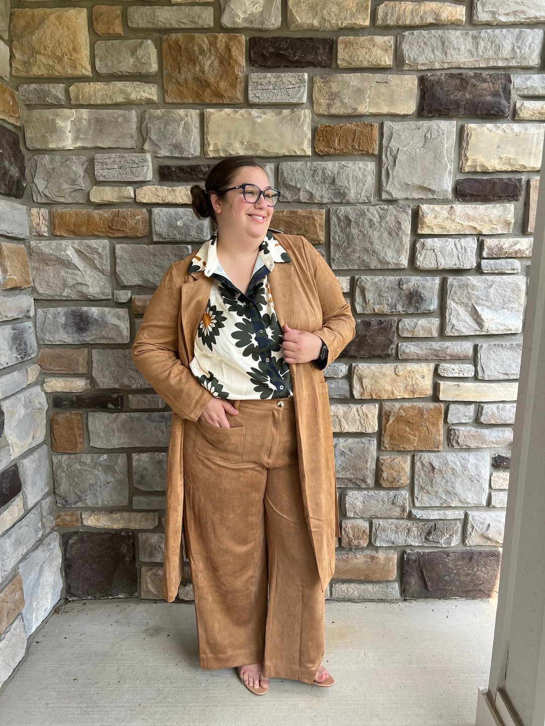 Camel Faux Suede Wide Leg Pant
