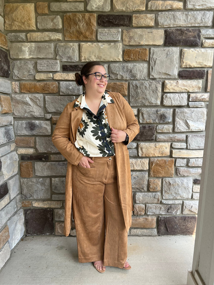 Camel Faux Suede Wide Leg Pant