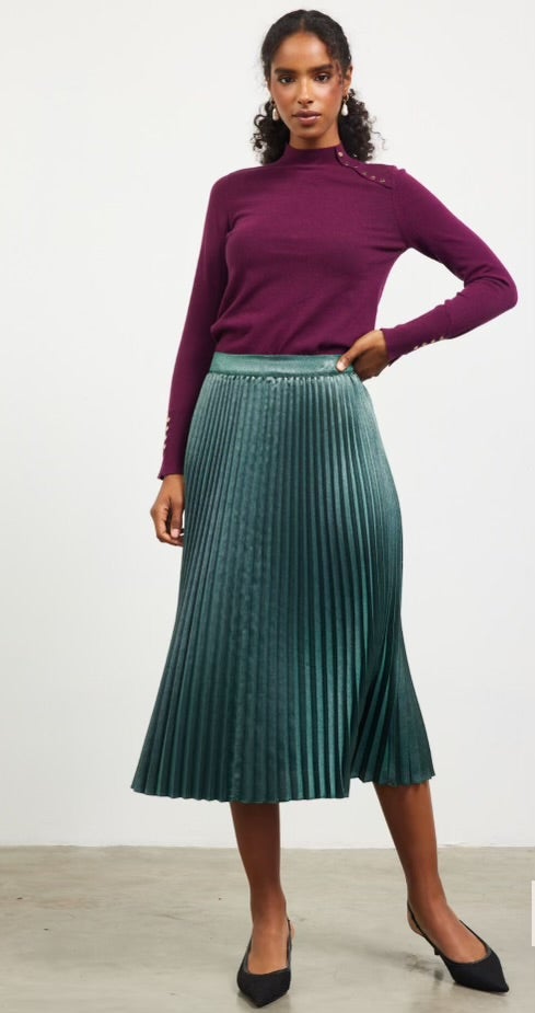 METALLIC PLEATS MIDI SKIRT