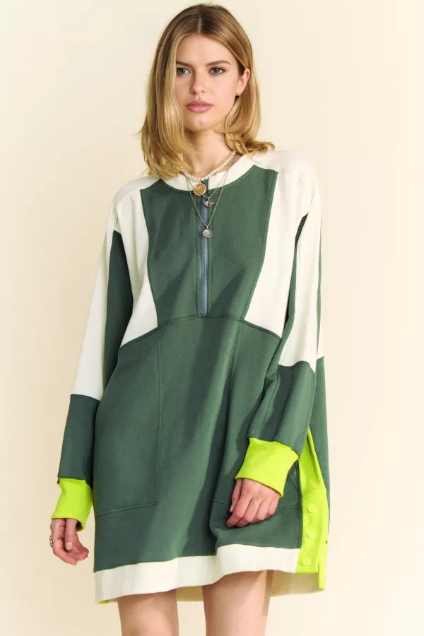 "The Veronica" Block Zip Sporty Sweatshirt Tunic