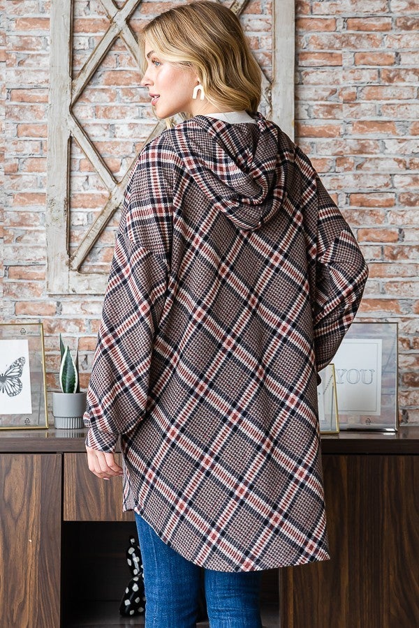 PLAID HOODIE CARDIGAN