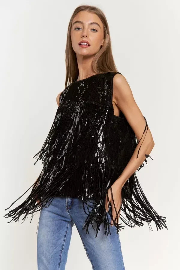 Sequin Fringe Sleeveless Top