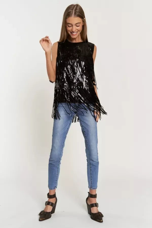 Sequin Fringe Sleeveless Top