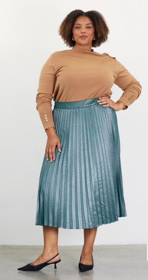 METALLIC PLEATS MIDI SKIRT