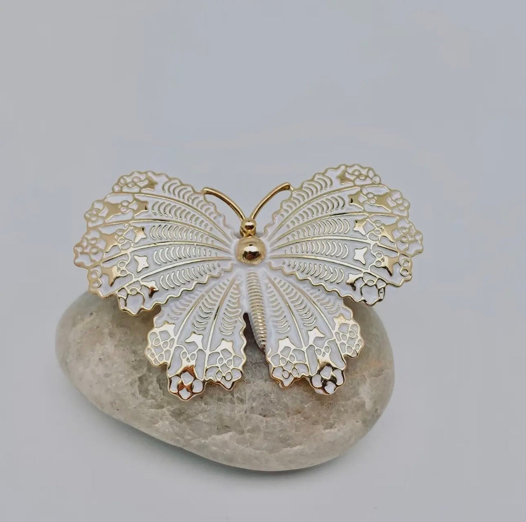 Vintage White Butterfly Brooch