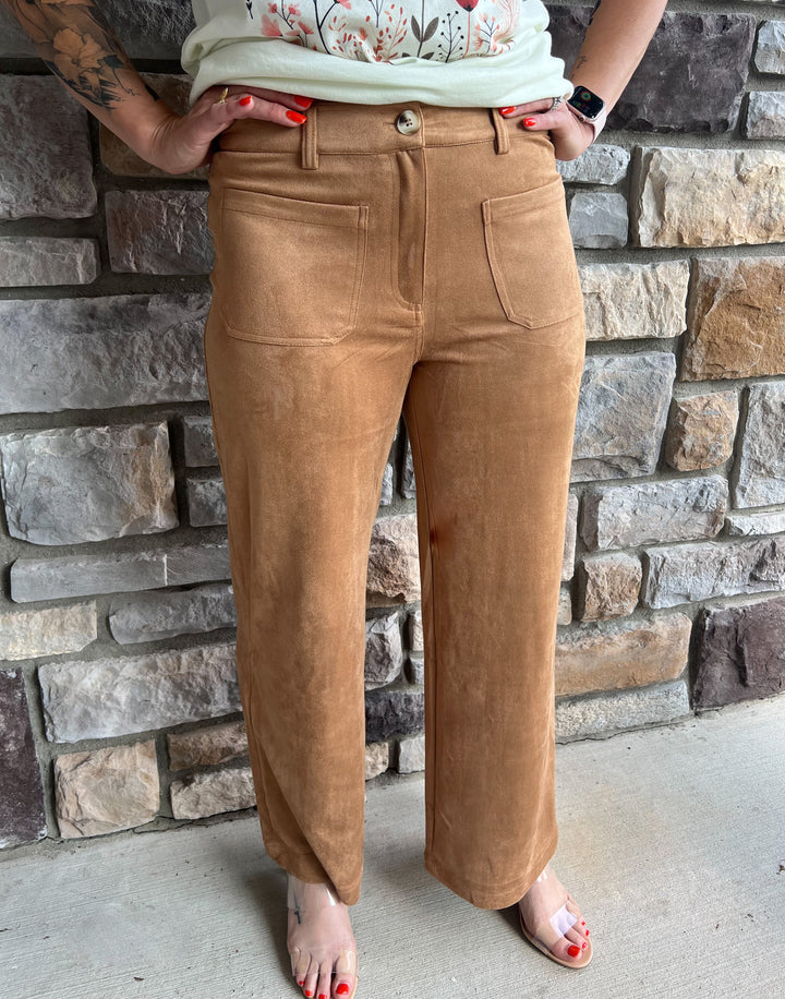 Camel Faux Suede Wide Leg Pant