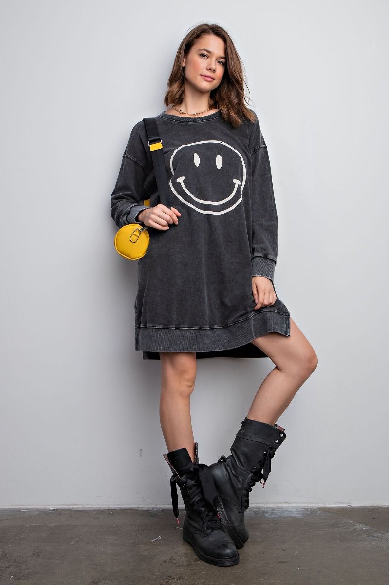 Smiley Knit Washed Terry Dress
