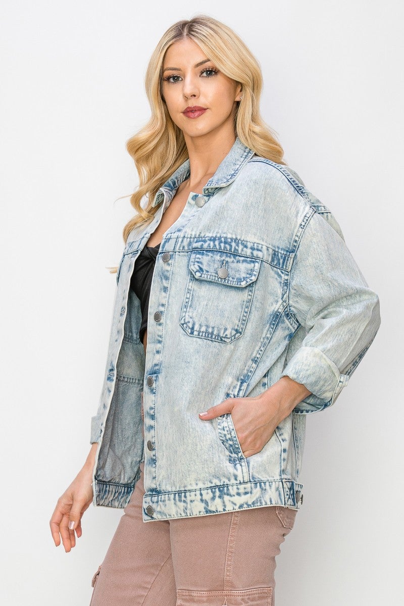 Oversized Denim Jean Jacket Medium Acid Wash